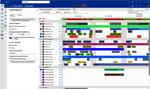 Gruppenkalender - Screenshot der Ansichtsoptionen